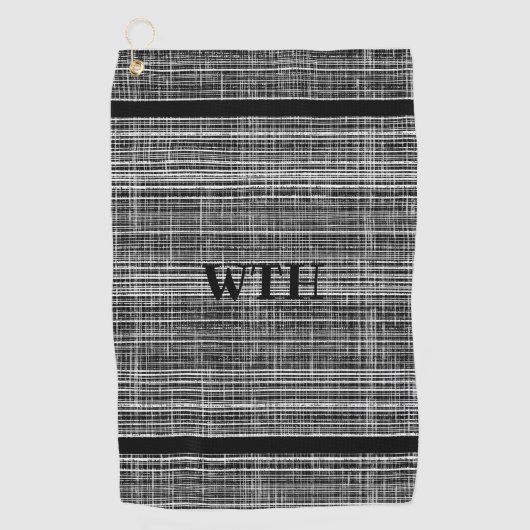 Zwart, wit en grijs Check Pattern Monogramed Golfhanddoek (Voorkant)