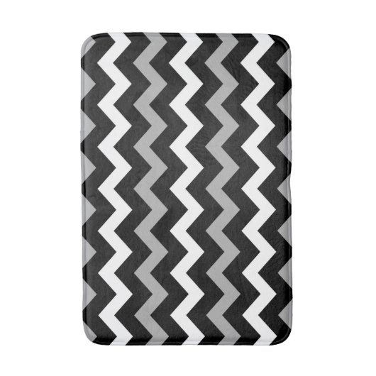 Zwart wit en grijs Chevron Print Patroon Badmat (Voorkant Verticaal)