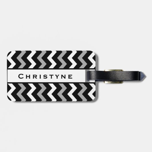 Zwart wit en grijs Chevron Print Patroon Bagagelabel (Achterkant horizontaal)