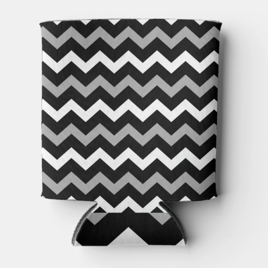 Zwart wit en grijs Chevron Print Patroon Blikjeskoeler (Voorkant)