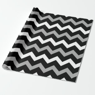 Zwart wit en grijs Chevron Print Patroon Cadeaupapier
