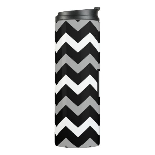 Zwart wit en grijs Chevron Print Patroon Thermosbeker (Gedraaid links)