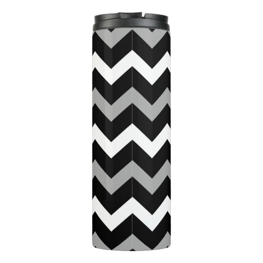 Zwart wit en grijs Chevron Print Patroon Thermosbeker (Achterkant)