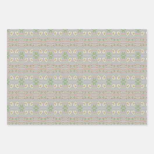 Zwart wit en grijs daisy bloem patroon inpakpapier vel (Voorkant 2)