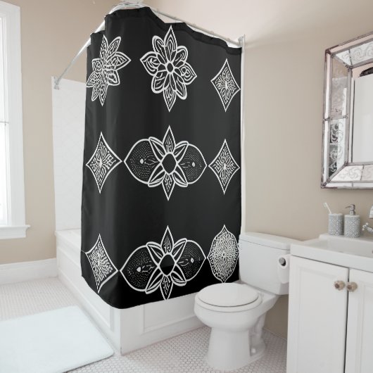 Zwart wit en grijs douchegordijn (In situ)