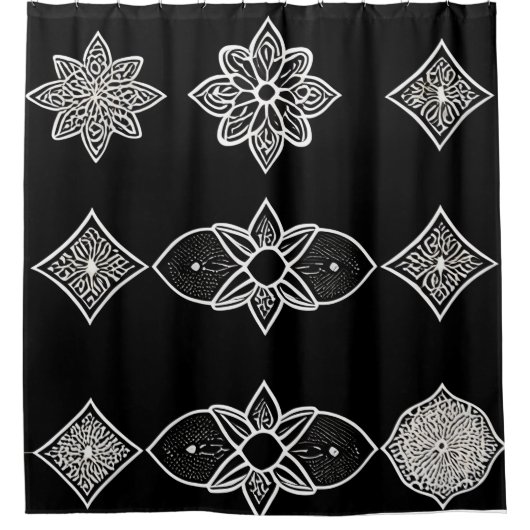 Zwart wit en grijs douchegordijn (Voorkant)