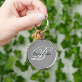 Zwart Wit en Grijs Fantasie Schrift Monogram Sleutelhanger (Hand)