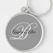 Zwart Wit en Grijs Fantasie Schrift Monogram Sleutelhanger (Voorkant)