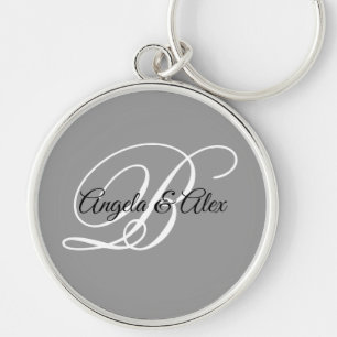 Zwart Wit en Grijs Fantasie Schrift Monogram Sleutelhanger