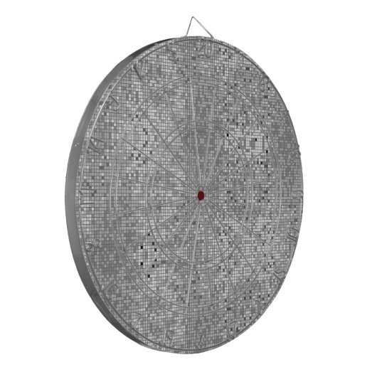 Zwart wit en grijs geometrisch patroon dartbord (Voorkant Links)