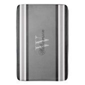 Zwart wit en grijs gestreept monogrammen badmat (Voorkant Verticaal)