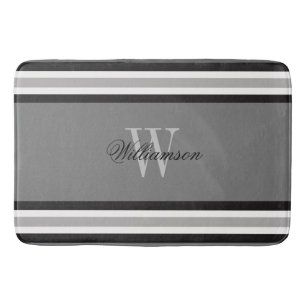 Zwart Wit en Grijs Gestreepte Monogram Badmat