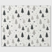 Zwart, wit en grijs kerstboom patroon cadeaupapier (Vlak)