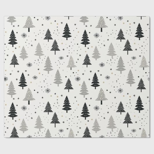 Zwart, wit en grijs kerstboom patroon cadeaupapier (Vlak)
