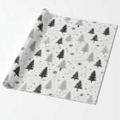Zwart, wit en grijs kerstboom patroon cadeaupapier (Uitgerold)