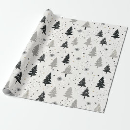 Zwart, wit en grijs kerstboom patroon cadeaupapier