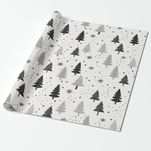 Zwart, wit en grijs kerstboom patroon cadeaupapier