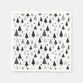 Zwart, wit en grijs kerstboom patroon servet