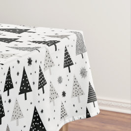 Zwart, wit en grijs kerstboom patroon tafelkleed