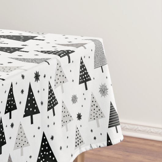Zwart, wit en grijs kerstboom patroon tafelkleed (Voorbeeld)