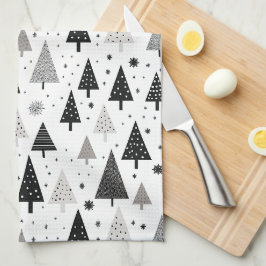 Zwart, wit en grijs kerstboom patroon theedoek
