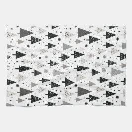 Zwart, wit en grijs kerstboom patroon theedoek