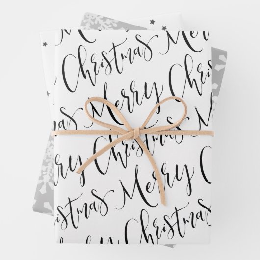 Zwart wit en grijs kerstssluitingen inpakpapier vel (In situ)