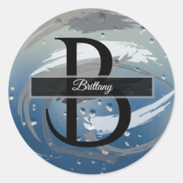 Zwart, Wit, en Grijs Kwaststreek Monogram Ronde Sticker