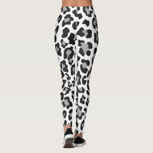Zwart, Wit en Grijs Luipaard Print Leggings (Achterkant)