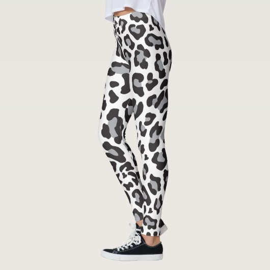 Zwart, Wit en Grijs Luipaard Print Leggings (Links)