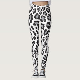 Zwart, Wit en Grijs Luipaard Print Leggings