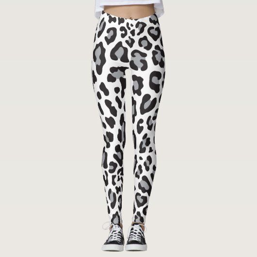 Zwart, Wit en Grijs Luipaard Print Leggings (Voorkant)