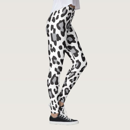Zwart, Wit en Grijs Luipaard Print Leggings (Rechts)