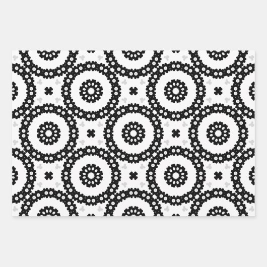 Zwart wit en grijs mozaïekboho geometrische patron inpakpapier vel (Voorkant 3)