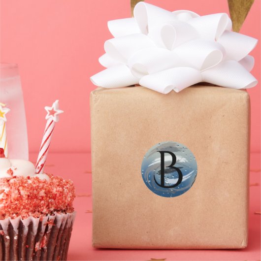 Zwart, wit en grijs penseelstreken B Monogram Ronde Sticker (Feest)