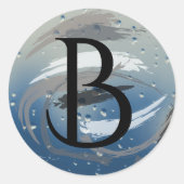 Zwart, wit en grijs penseelstreken B Monogram Ronde Sticker (Voorkant)