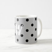 Zwart wit en grijs, polkadots, monogram koffiemok (Voorkant rechts)