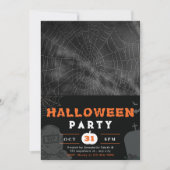 Zwart, Wit en Grijs Spiderweb Zwart Halloween Kaart (Voorkant)