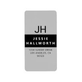 Zwart wit en grijs stijlvol modern monogram etiket (Voorkant)