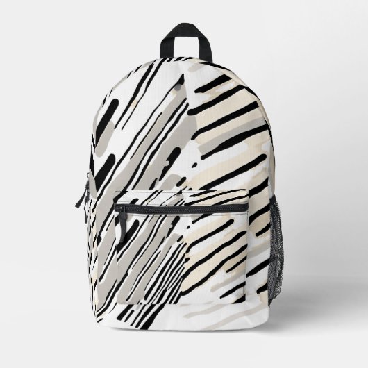 Zwart, wit en grijs strepen geometrisch patroon bedrukte rugzak (Voorkant)