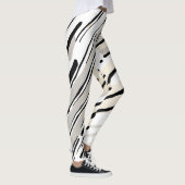 Zwart, wit en grijs strepen geometrisch patroon leggings (Rechts)