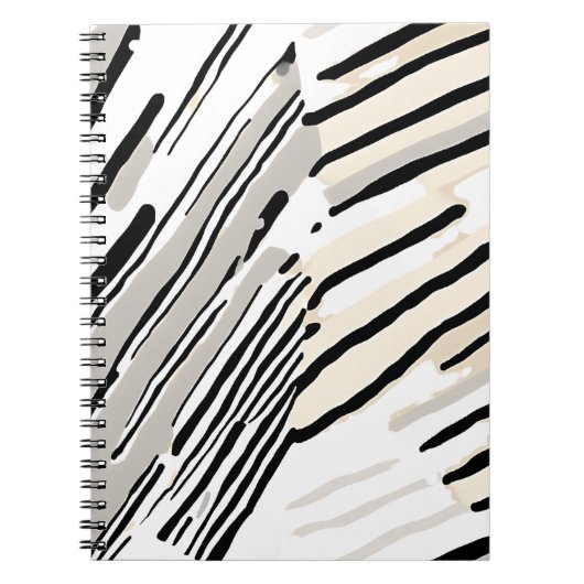 Zwart, wit en grijs strepen geometrisch patroon notitieboek (Voorkant)