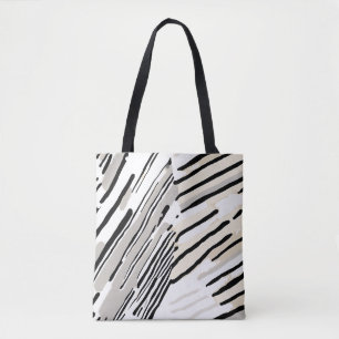 Zwart, wit en grijs strepen geometrisch patroon tote bag