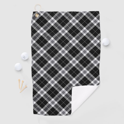Zwart wit en grijs Tartan Golfhanddoek (Insitu)