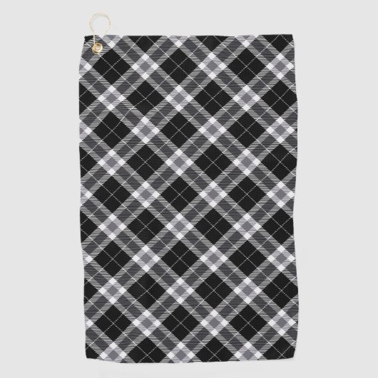 Zwart wit en grijs Tartan Golfhanddoek (Voorkant)
