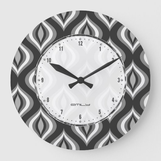 Zwart wit en grijs traag modern patroon grote klok (Voorkant)