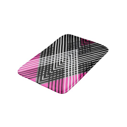 Zwart-wit en grijs verweven strepen op een badmat (Gekanteld)