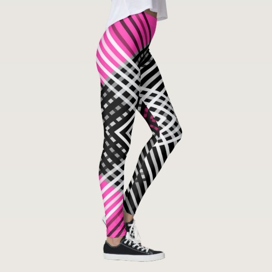 Zwart-wit en grijs verweven strepen op een leggings (Rechts)