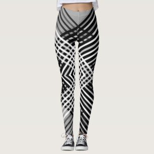 Zwart-wit en grijs verweven strepen op een leggings