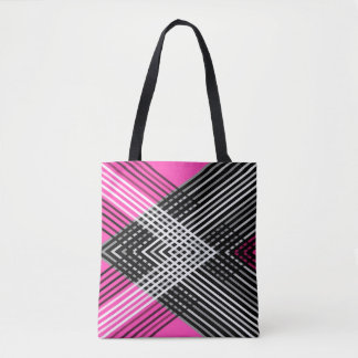Zwart-wit en grijs verweven strepen op een tote bag